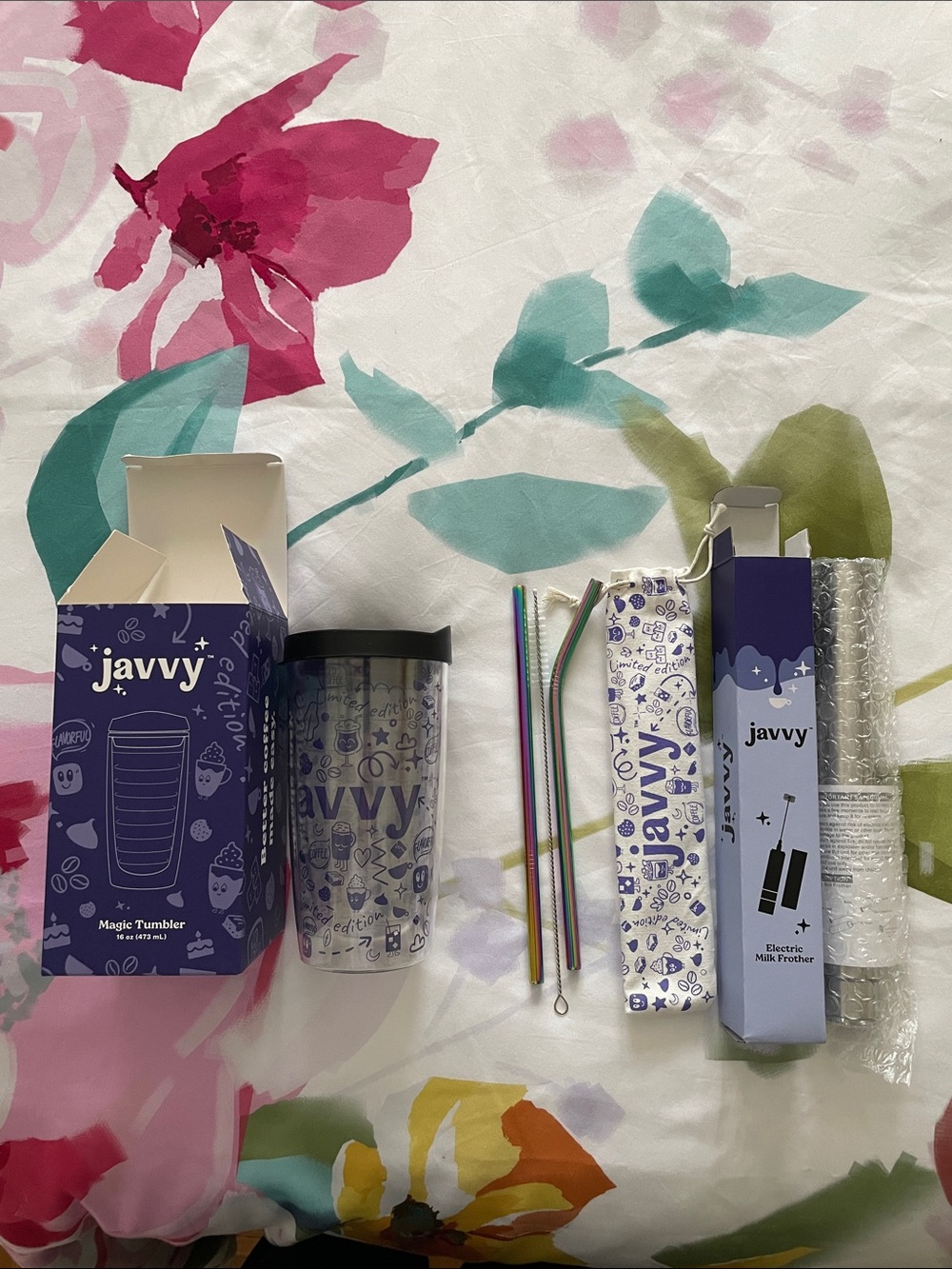 Javvy Magic Tumbler with Straw Set and Electric Milk Frother